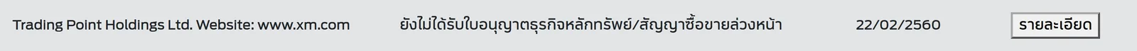Trading Point Holdings Ltd. Website: www.xm.com ยังไม่ได้รับใบอนุญาตธุรกิจหลักทรัพย์/สัญญาซื้อขายล่วงหน้า 22/02/2560