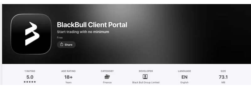 คะแนน App Store (ประเทศไทย) ของ BlackBull Client Portal เดือนกันยายน 2026: 5.0 จาก 5 จากการให้คะแนน 1 รายการ