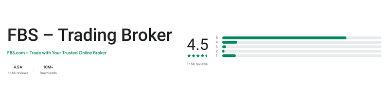 คะแนน Google Play (ประเทศไทย) ของ FBS: Trading Broker เดือนกันยายน 2026: 4.5 จาก 5 จากรีวิว 116K รายการ