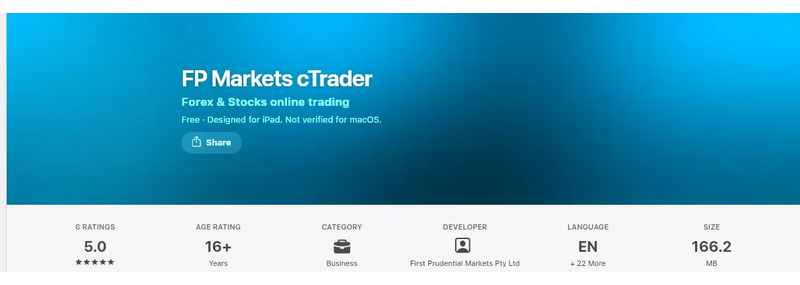 คะแนน App Store (ประเทศไทย) ของ FP Markets cTrader เดือนกันยายน 2026: 5.0 จาก 5 จากการให้คะแนน 6 รายการ