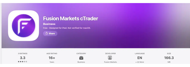 คะแนน App Store (ประเทศไทย) ของ Fusion Markets cTrader เดือนกันยายน 2026: 3.3 จาก 5 จากการให้คะแนน 3 รายการ