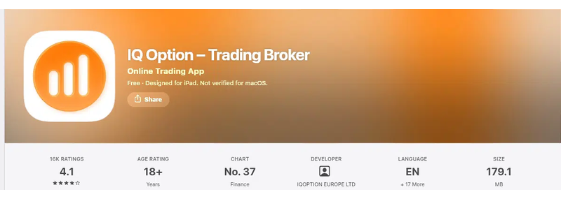 คะแนน App Store (ประเทศไทย) ของ IQ Option: Trading Broker เดือนกันยายน 2026: 4.1 จาก 5 จากการให้คะแนน 15,683 รายการ