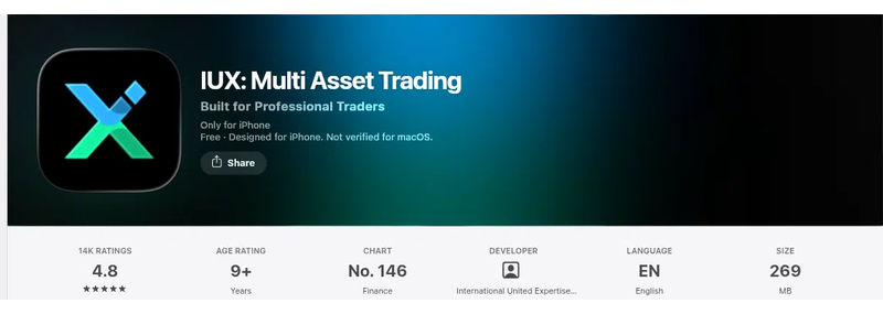 คะแนน App Store (ประเทศไทย) ของ IUX: Multi Asset Trading เดือนกันยายน 2026: 4.8 จาก 5 จากการให้คะแนน 13,920 รายการ