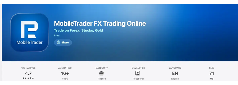 คะแนน App Store (ประเทศไทย) ของ MobileTrader FX Trading Online เดือนกันยายน 2026: 4.7 จาก 5 จากการให้คะแนน 126 รายการ