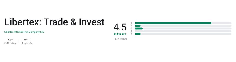 คะแนน Google Play (ประเทศไทย) ของ Libertex: Trade & Invest เดือนตุลาคม 2026: 4.5 จาก 5 จากรีวิว 82.2K รายการ
