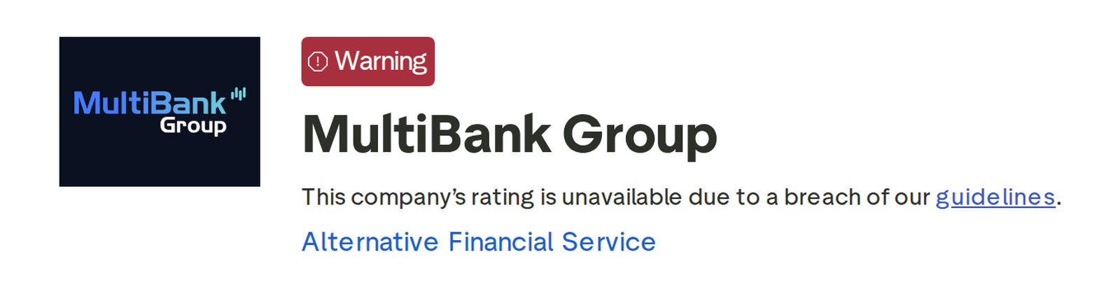 หน้าโปรไฟล์ Trustpilot ของ MultiBank Group ในเดือนตุลาคม 2026 ที่แสดงคำแจ้งจาก Trustpilot ว่าคะแนนยังไม่พร้อมให้ใช้งาน