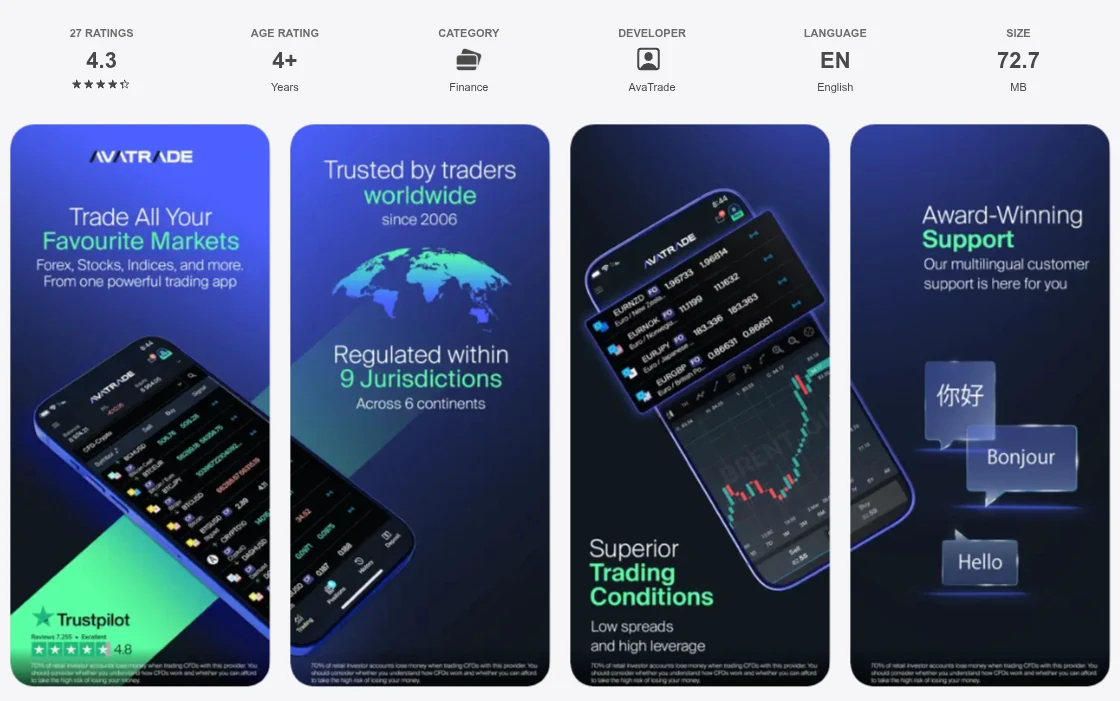 คะแนน App Store (ประเทศไทย) ของ AvaTrade: Trading App เดือนตุลาคม 2026: 4.3 จาก 5 จากการให้คะแนน 27 รายการ