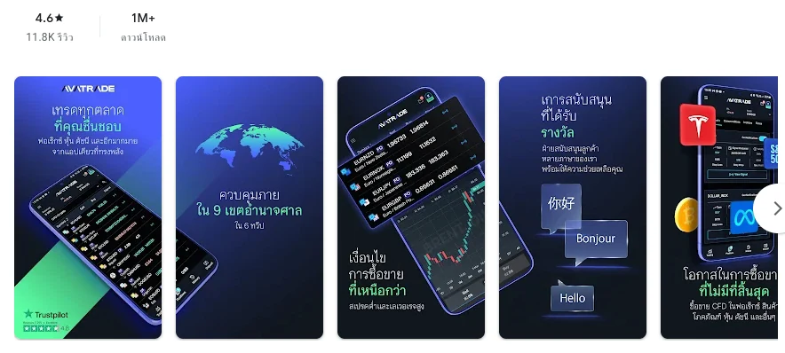 คะแนน Google Play (ประเทศไทย) ของ AvaTrade: แอปเทรด เดือนตุลาคม 2026: 4.6 จาก 5 จากรีวิว 11,827 รายการ