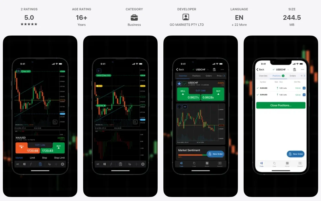 คะแนน App Store (ประเทศไทย) ของ GO Markets cTrader เดือนตุลาคม 2026: 5.0 จาก 5 จากการให้คะแนน 2 รายการ
