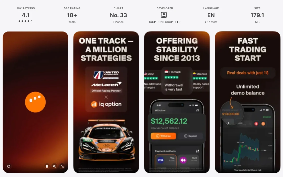 คะแนน App Store (ประเทศไทย) ของ IQ Option: Trading Broker เดือนตุลาคม 2026: 4.1 จาก 5 จากการให้คะแนน 15,909 รายการ