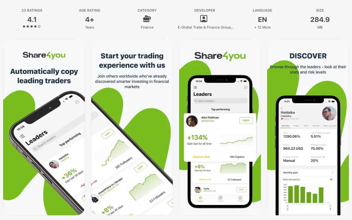 คะแนน App Store (ประเทศไทย) ของ Share4you - Copy Trading เดือนตุลาคม 2026: 4.1 จาก 5 จากการให้คะแนน 23 รายการ