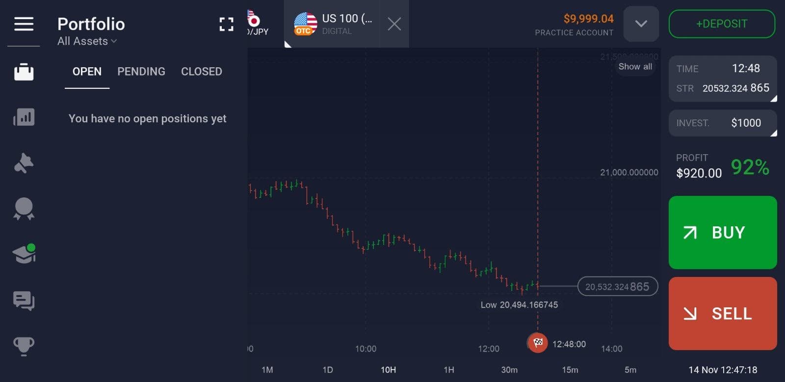 พอร์ตโฟลิโอในแอปมือถือ IQ Option - ติดตามตำแหน่งที่เปิด, รอดำเนินการ, และปิดแล้ว
