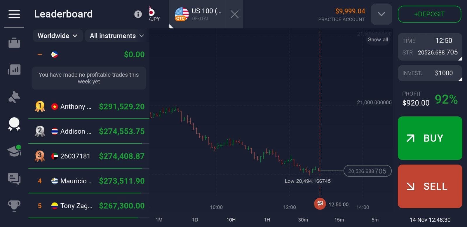 กระดานผู้นำในแอปมือถือของ IQ Option