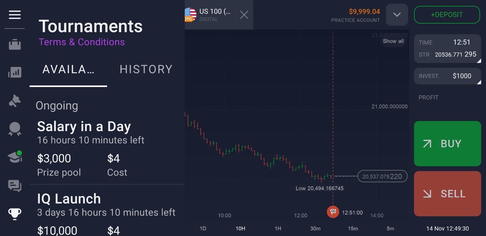 ฟีเจอร์ทัวร์นาเมนต์ในแอปมือถือ IQ Option