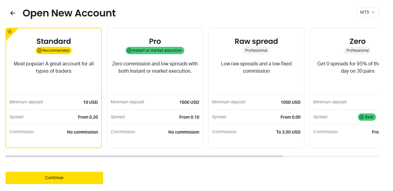 หน้าเปิดบัญชี Exness