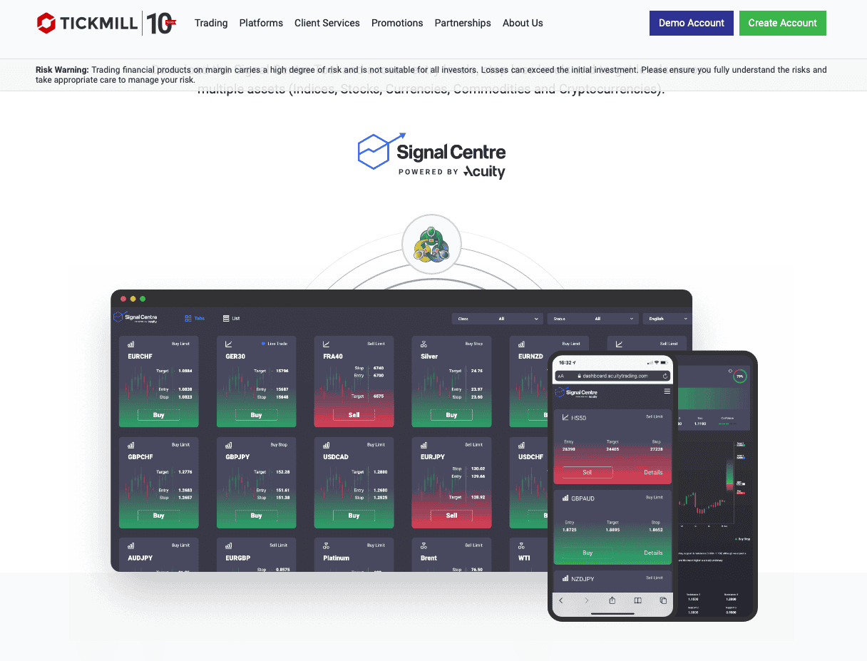 Tickmill เครื่องมือการเทรด - Signal Centre
