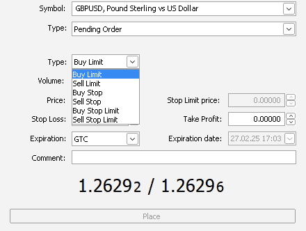 ประเภท order ใน MT5