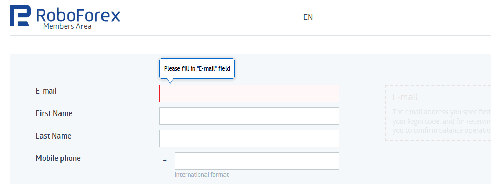 ลงทะเบียนใช้งาน RoboForex