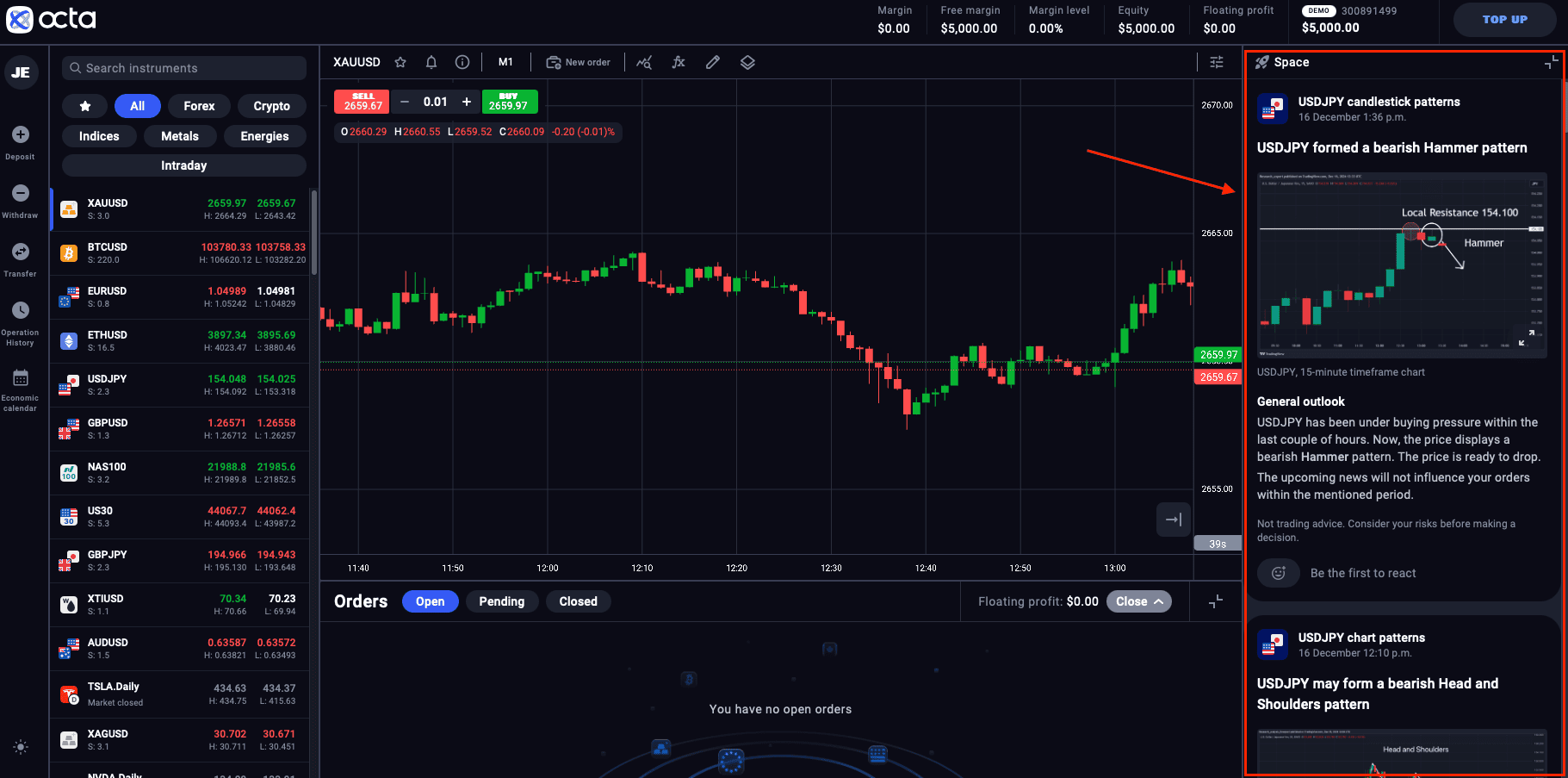 ฟีเจอร์ OctaTrader