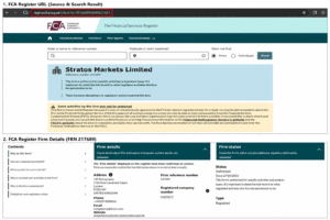 ทะเบียน FCA แสดง Stratos Markets Limited เลขทะเบียน 217689