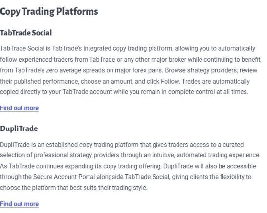 Copy trading ที่ TabTrade: TabTrade Social และ DupliTrade