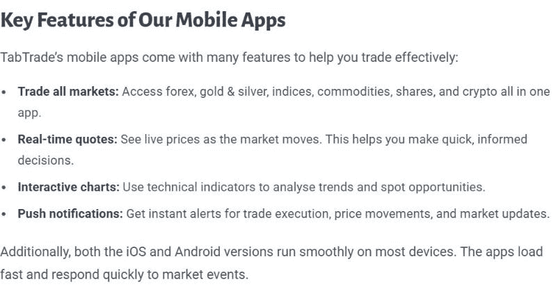 แอป MT5 ของ TabTrade บน iOS และ Android