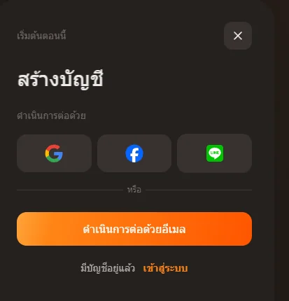 แบบฟอร์มสร้างบัญชีของ IQ Option ให้สมัครต่อด้วย Google Facebook LINE หรืออีเมล